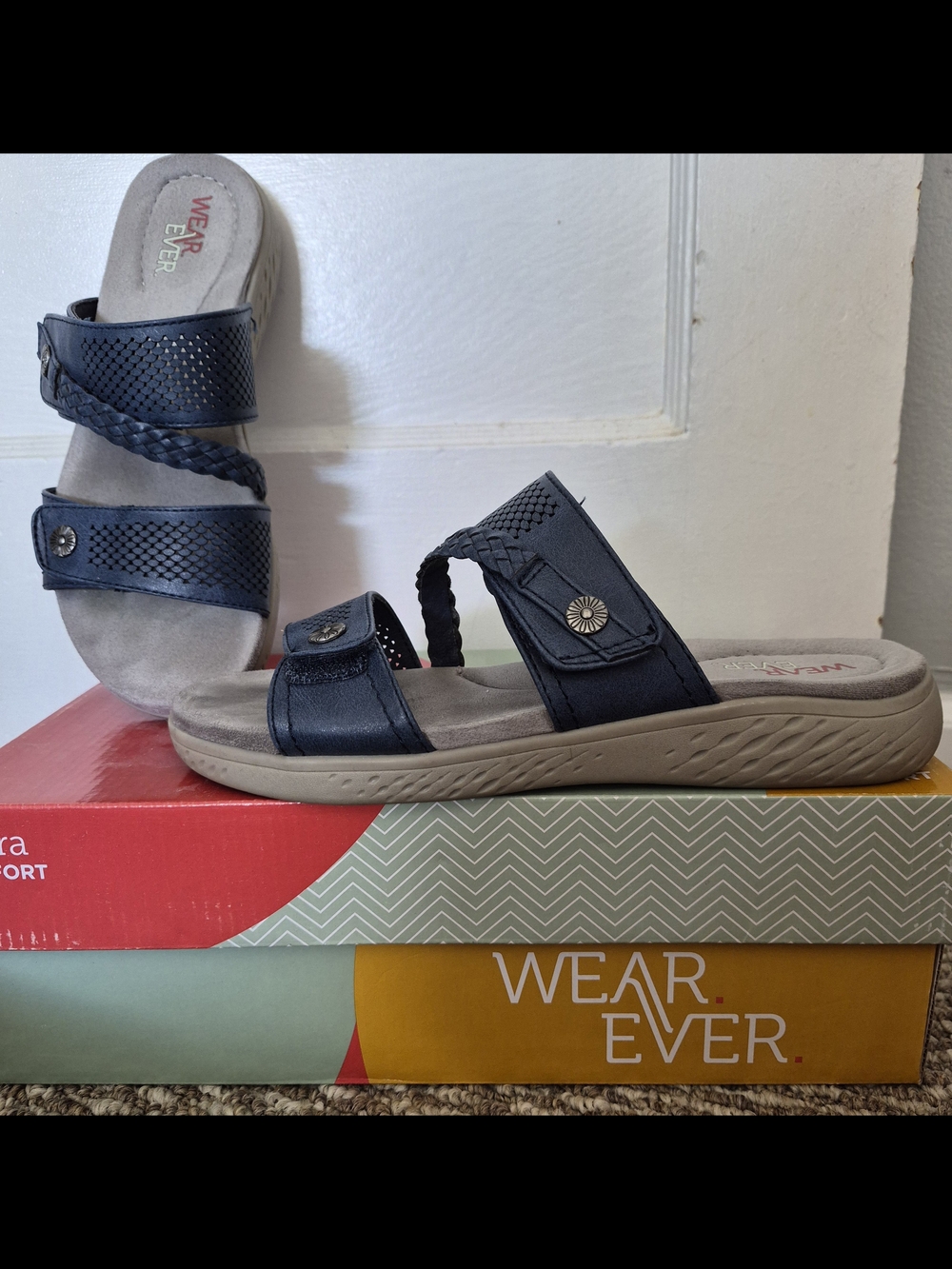 Navy Braided Strap Comfort Sandal - Women